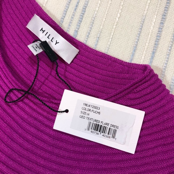 SOLD Milly Fuchsia Geo Textured Fit & Flare Dress - Picture 3 of 4